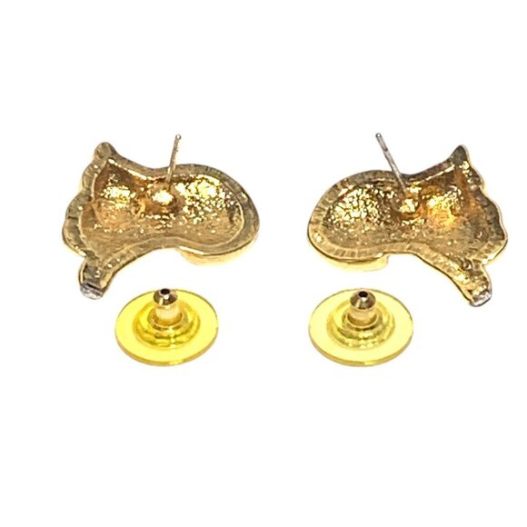 Vintage Cat Themed Gold Tone Post Earrings For Pierced Ears 1.5" - Picture 2 of 5